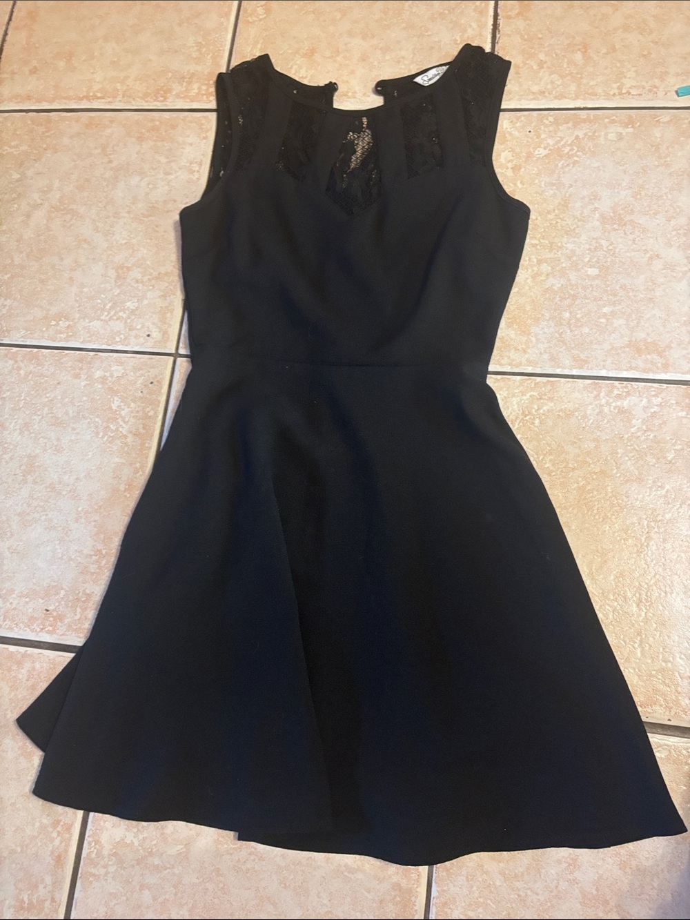 Sleeveless Black Lace-Yoke Fit & Flare Dress